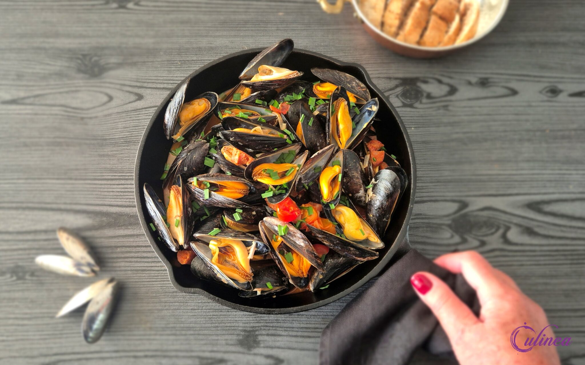 Mosselen met chorizo en tomaatjes