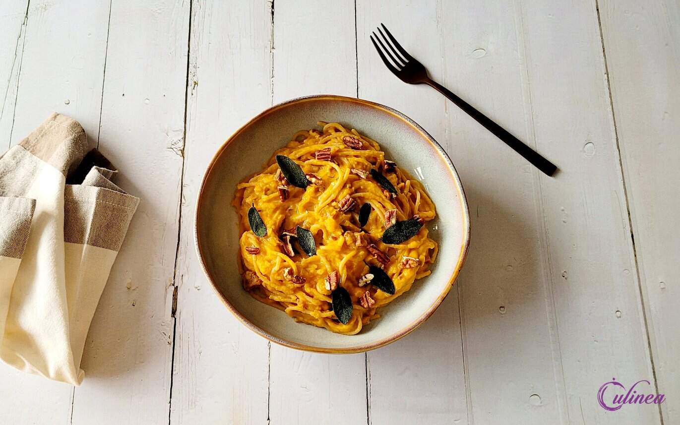 Spaghetti met pompoen en chorizo