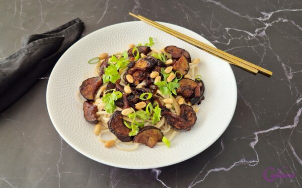 Aubergines met noedels