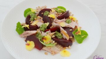 Salade met makreel, bietjes en spelt