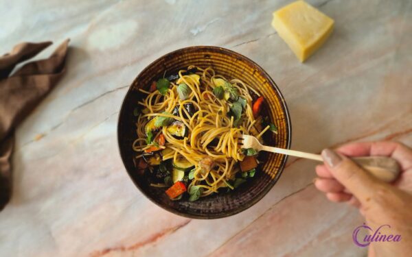 Spaghetti met ratatouille uit de oven