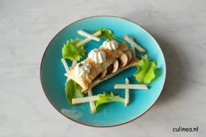 Tompouce met champignons en geitenkaas