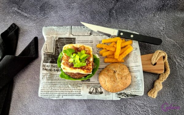 Aubergine Halloumi Burger met Pompoenchutney