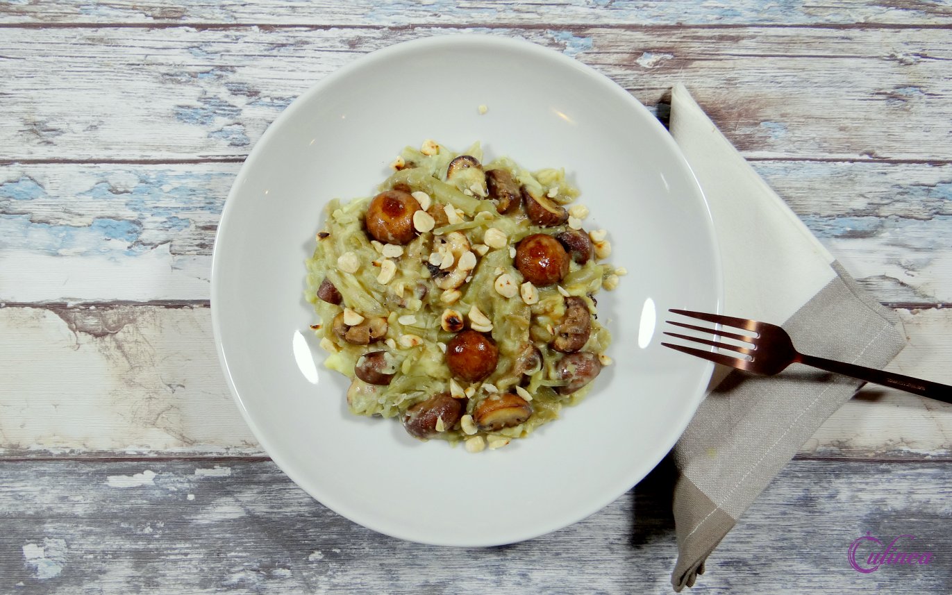 Stamppot gezouten Snijboontjes met Paddenstoelen