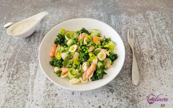Pasta Salade met Gerookte Zalm, Broccoli en Komkommer