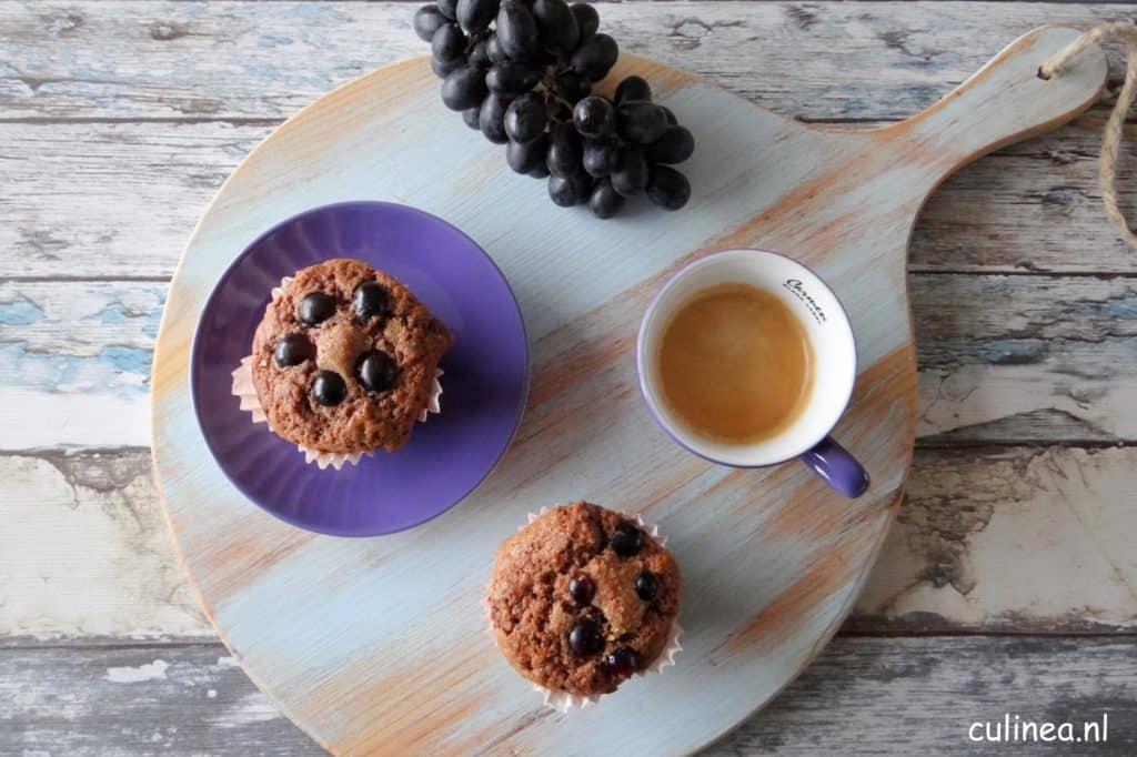 Chocolade muffins met druiven