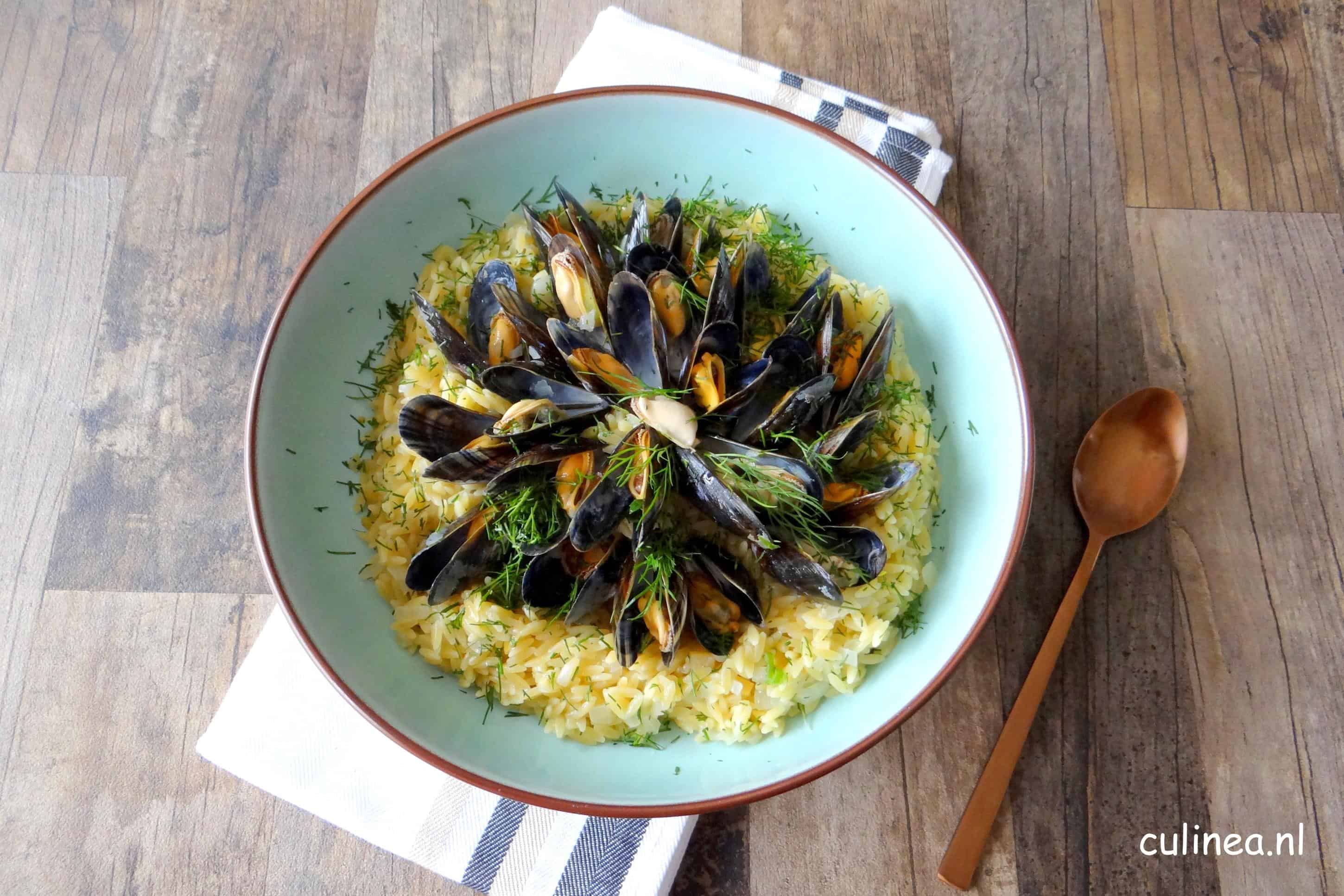 Orzo pilav met mosselen en dille