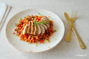 Kalkoenfilet met couscous van gekleurde wortelen