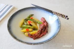 Miso bavette met roergebakken asperges
