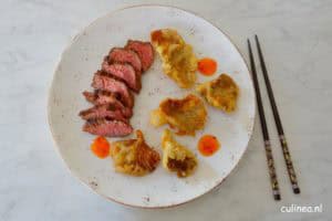 Bavette met oesterzwammen tempura
