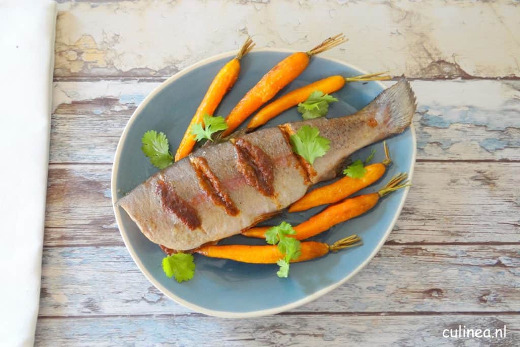 Zalmforel met misoboter uit de oven