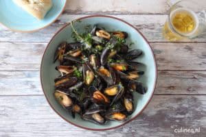 Mosselen met cider en crème fraîche
