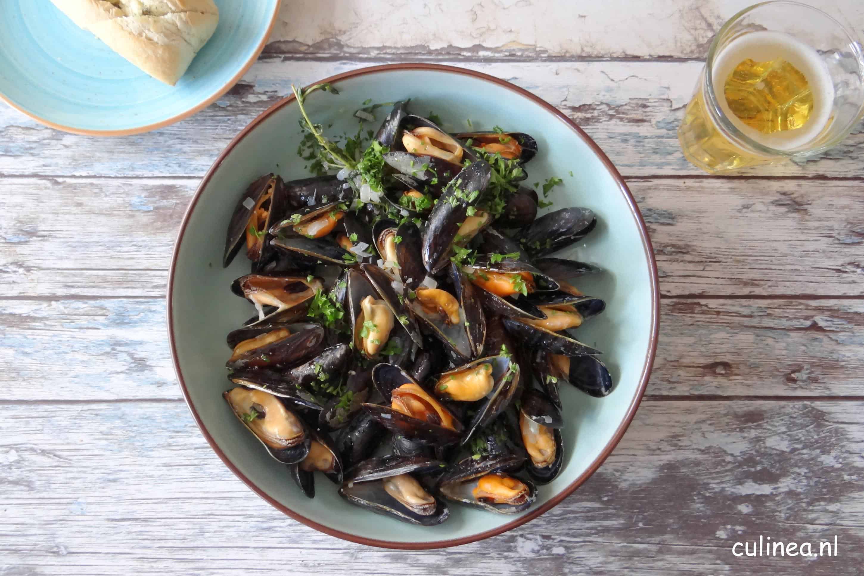 Mosselen met cider en crème fraîche