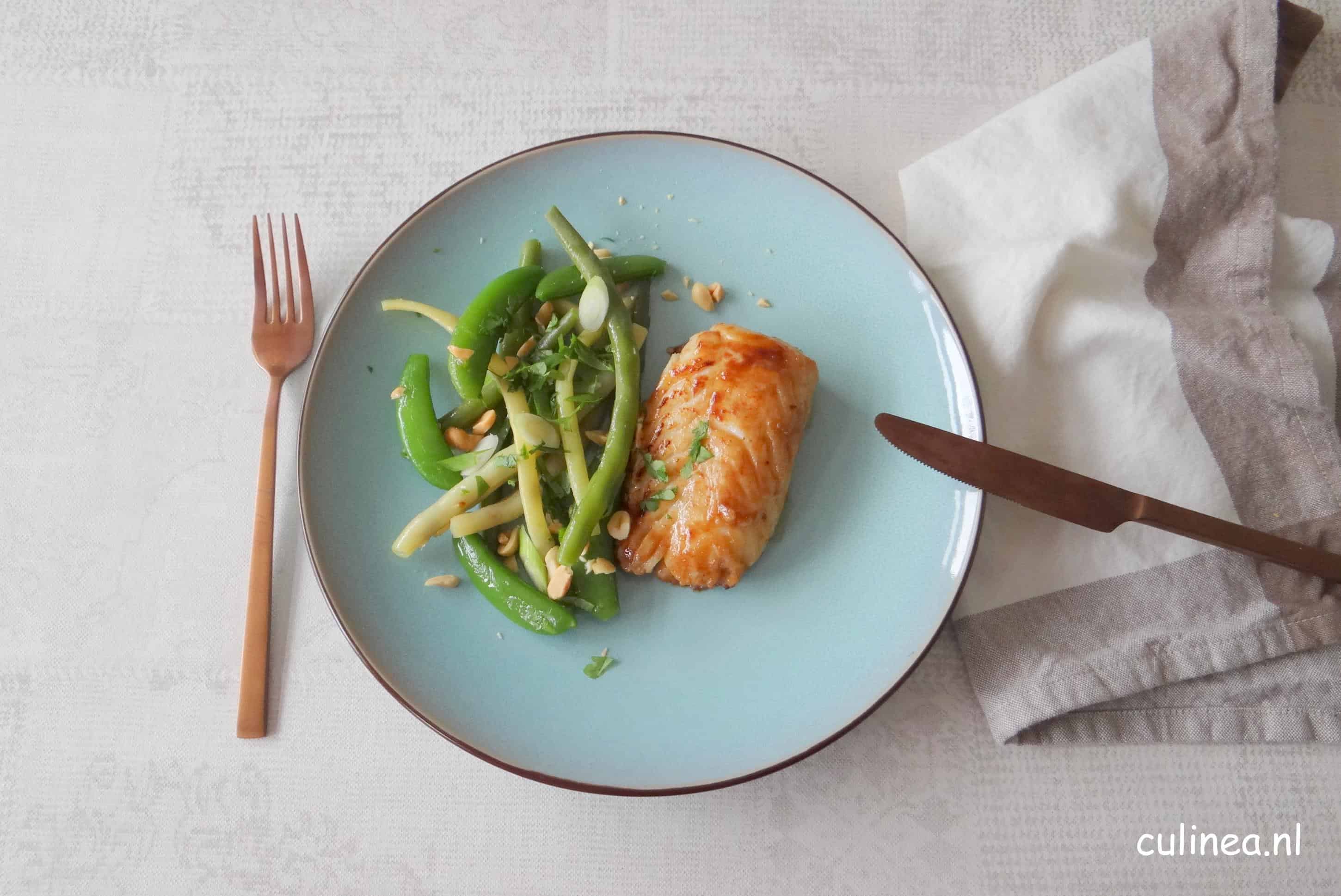 Teriyaki kabeljauw met bonensalade