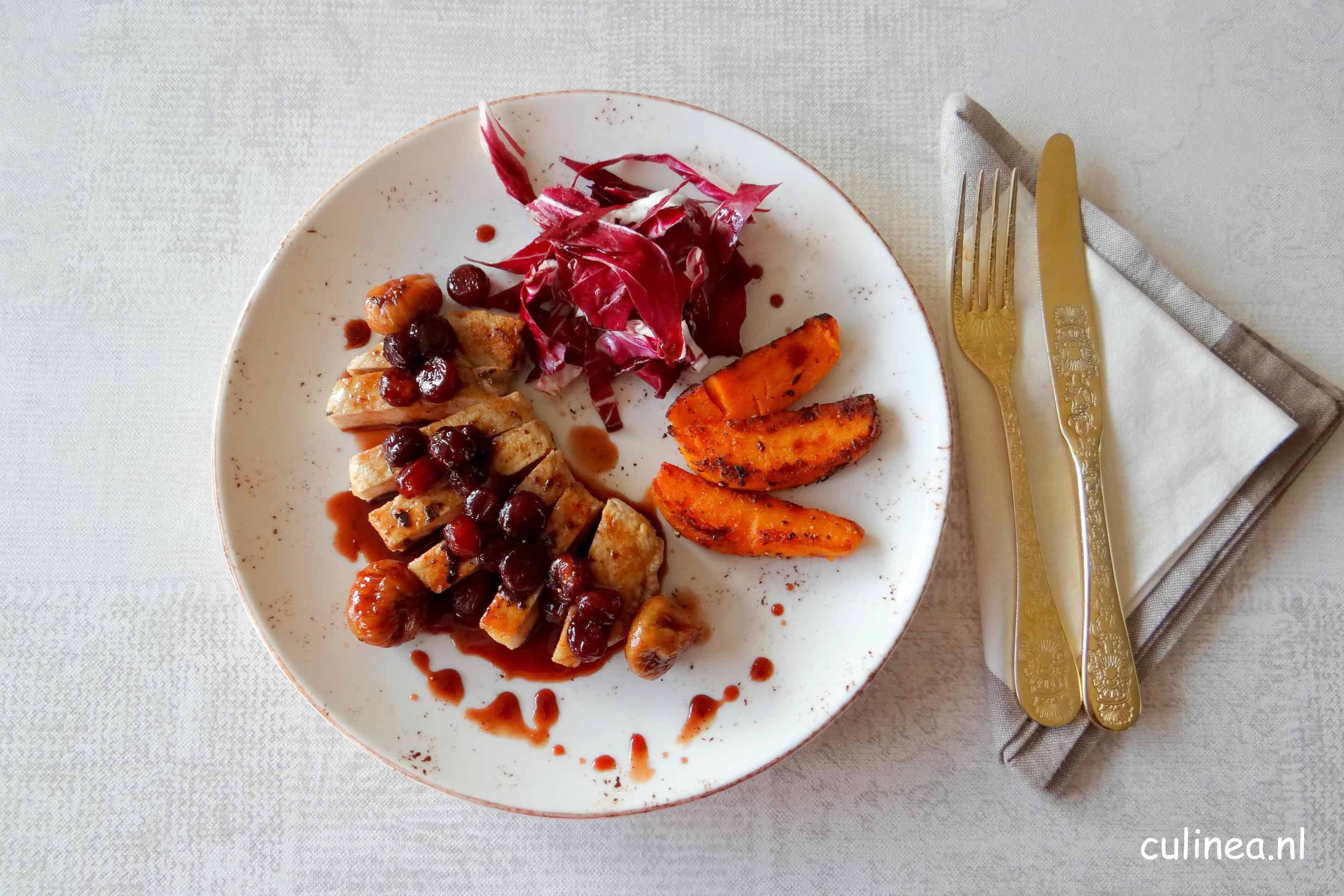 Varkensfiletlapje met druiven en vijgensaus