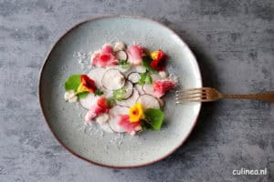Salade met koolrabi, rammenas en gerookte eendenborst