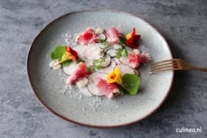 Salade met koolrabi, rammenas en gerookte eendenborst
