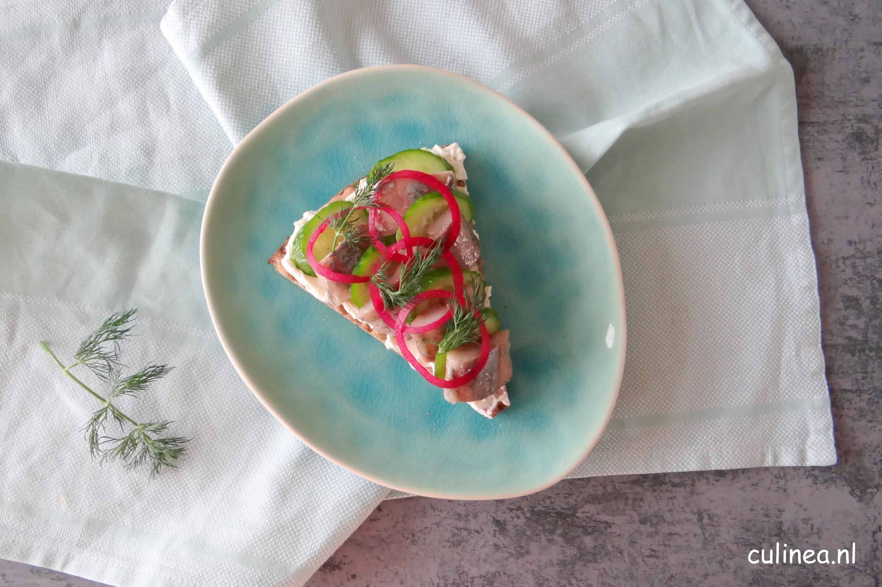 Cracker met haring en komkommer