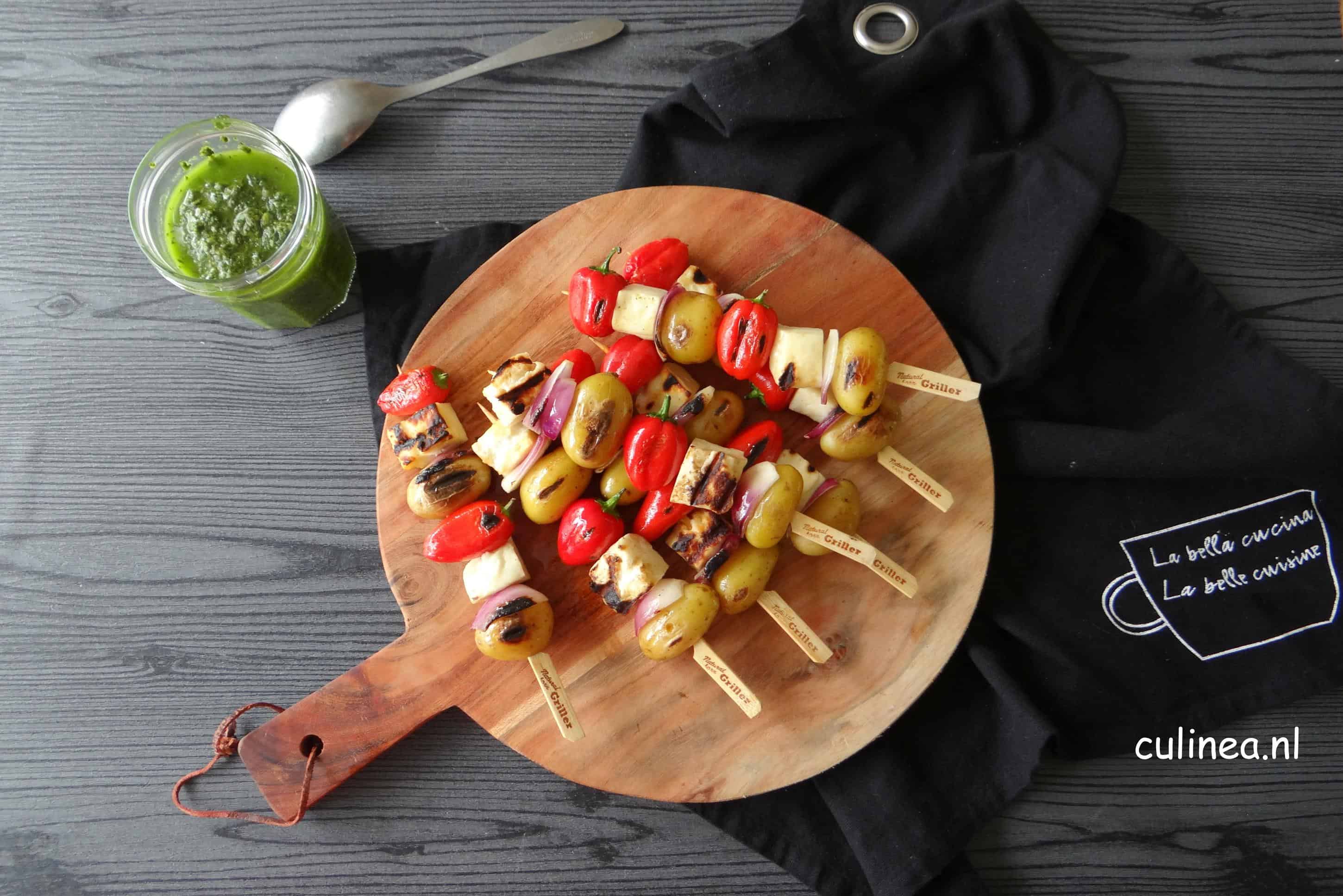 Halloumi spiesjes met krieltjes