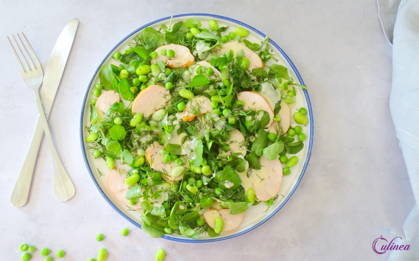 Waterkers salade met gerookte kip en honingdressing