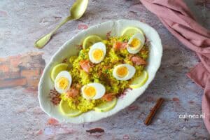 Kedgeree met warm gerookte zalm