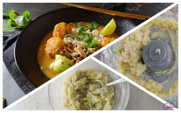 Rode curry noedelsoep met garnalenballetjes