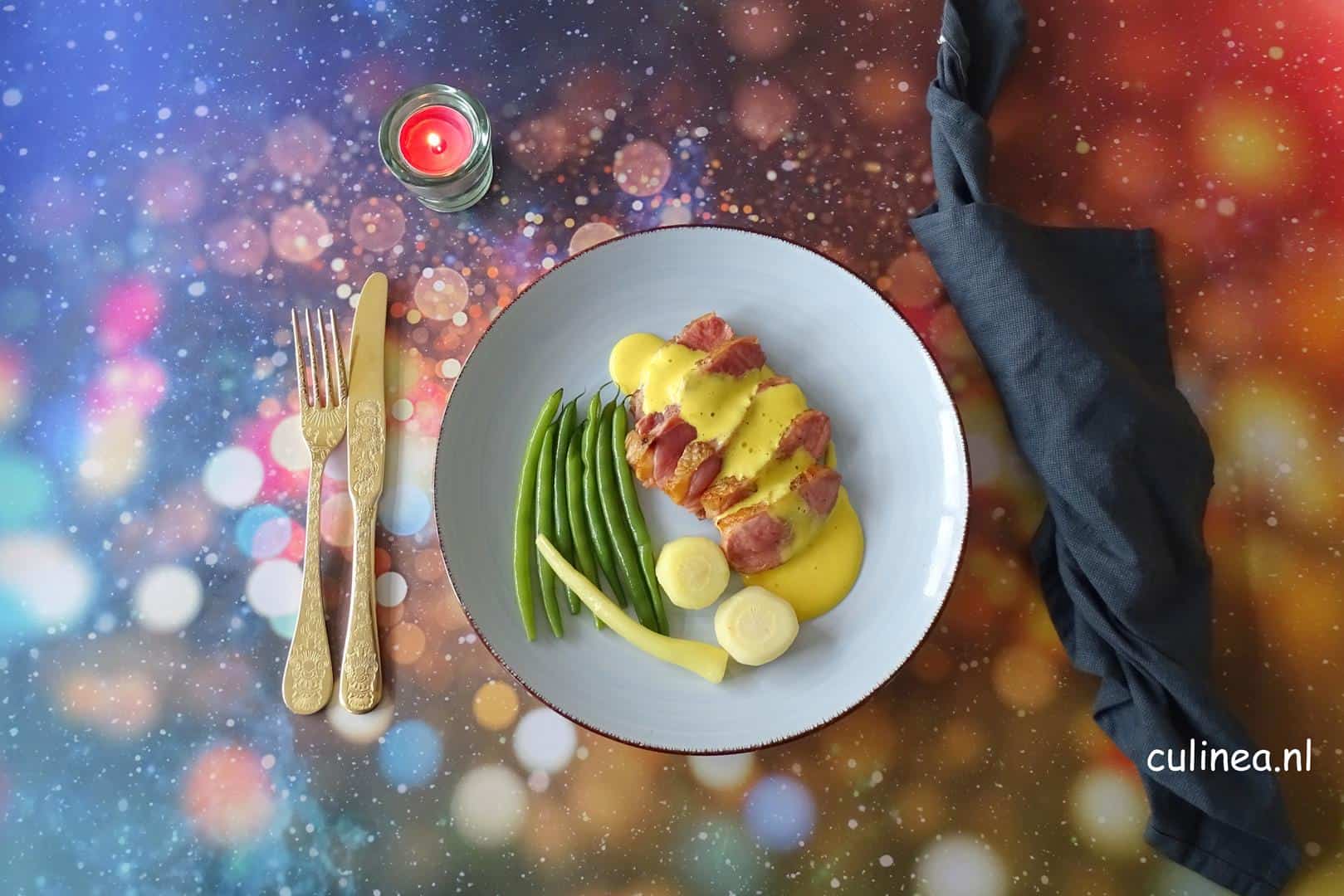 Eendenborst met sinaasappelsabayon