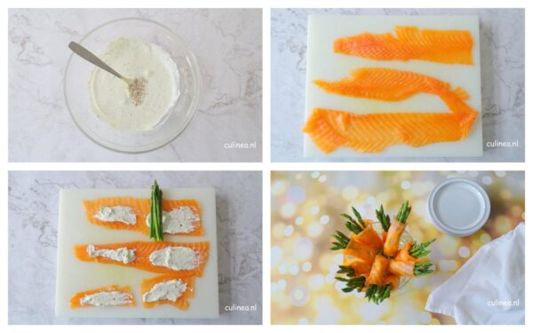 Gerookte zalmrolletjes met aspergetips