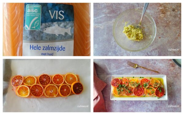 Zalm met bloedsinaasappel uit de oven