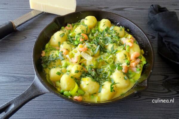 Gnocchi met prei en erwten