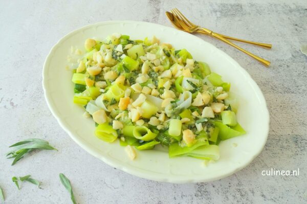 Preisalade met macadamianoten en dragon