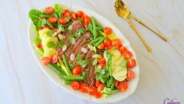Steaksalade met aardappel en boontjes