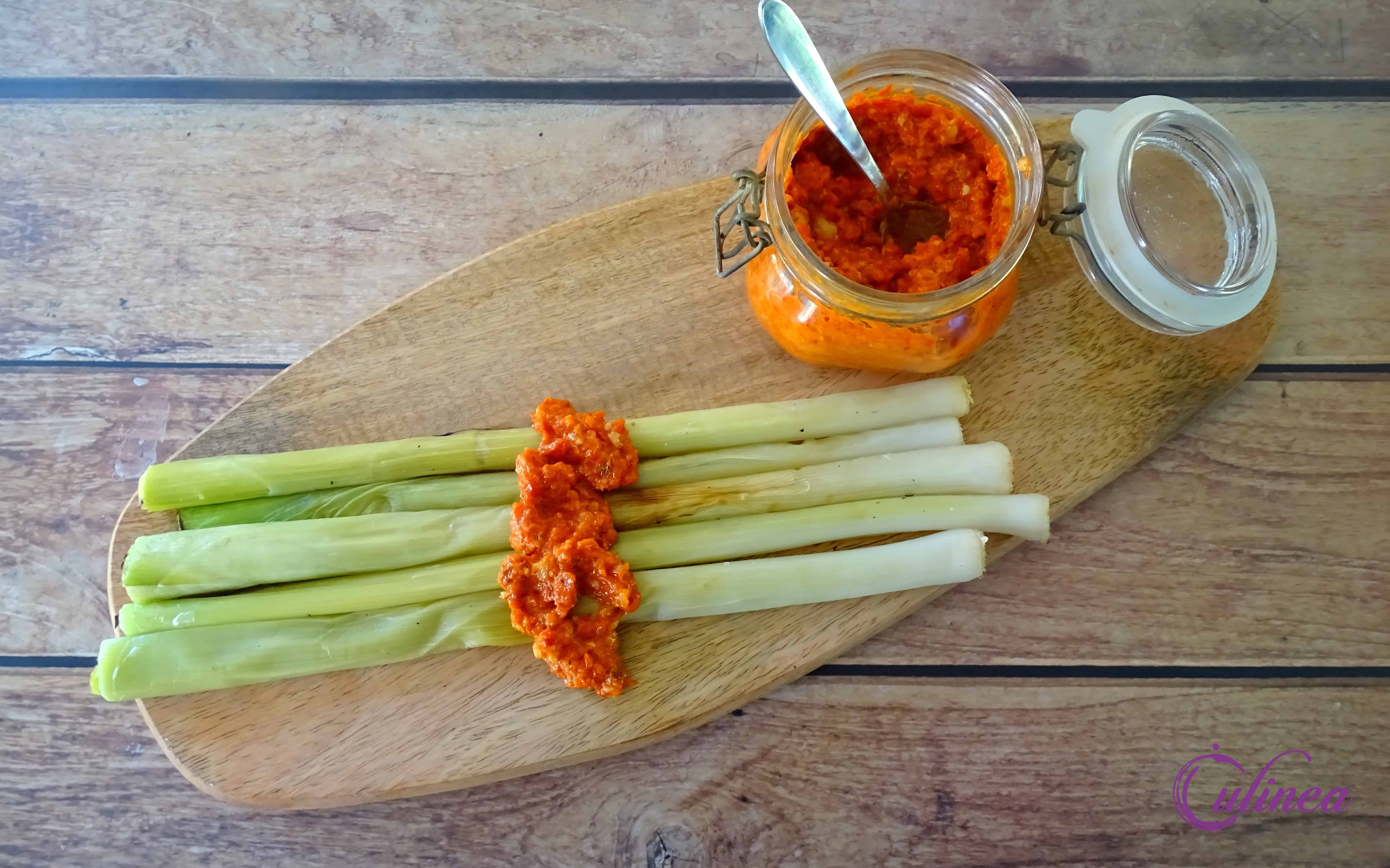 Geroosterde prei met Romesco saus
