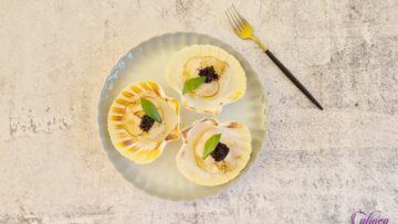 Coquilles met gebrande lardo