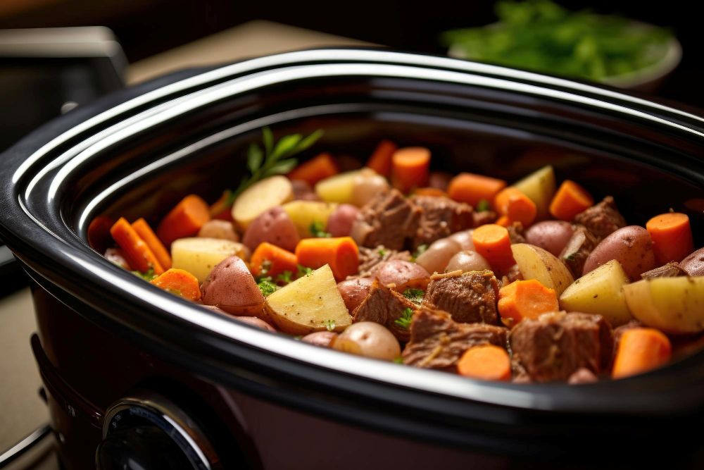 verschillende groentes in een slowcooker