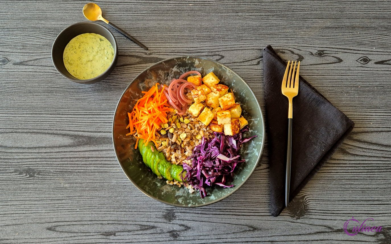 Granen salade met halloumi