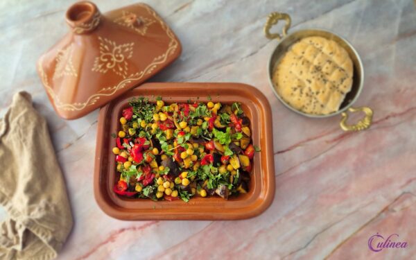 Vegetarische Tajine met Aubergine en Kikkererwten 