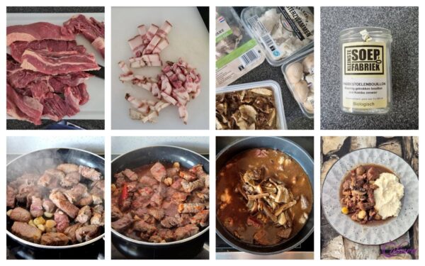 Langzaam Gegaarde Rundvleesstoof met Paddenstoelen