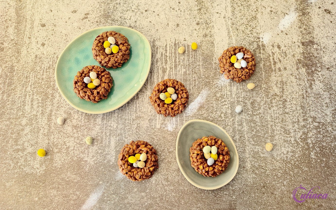 Gepofte Granen Vogelnestjes met Dragee Eitjes