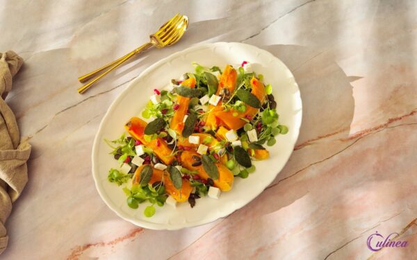 Pompoensalade met Waterkers en opgeklopte Feta