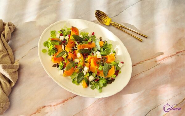 Pompoensalade met Waterkers en opgeklopte Feta