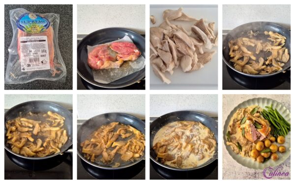 Parelhoenfilet met paddenstoelen en Marsalasaus: