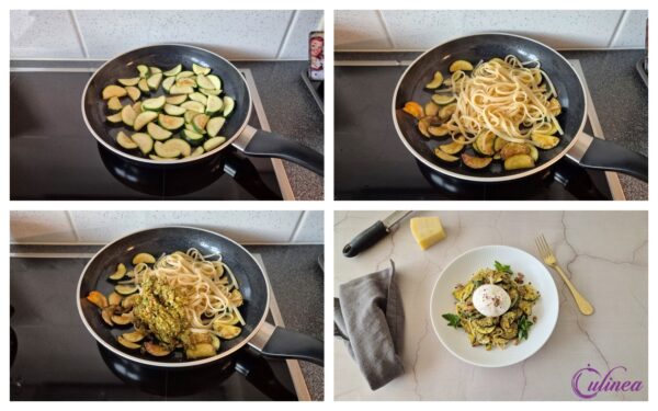 Pasta met Courgette, Pistachepesto en Burrata