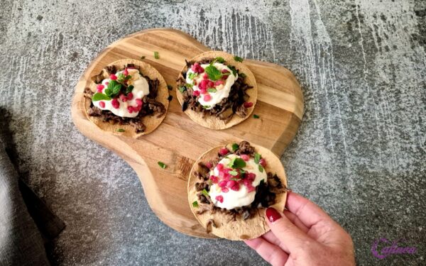 Gehakt en Aubergine Tostada’s