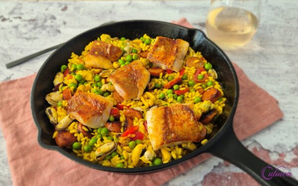 Paella met Chorizo, Mosselen en Roodbaarsfilet