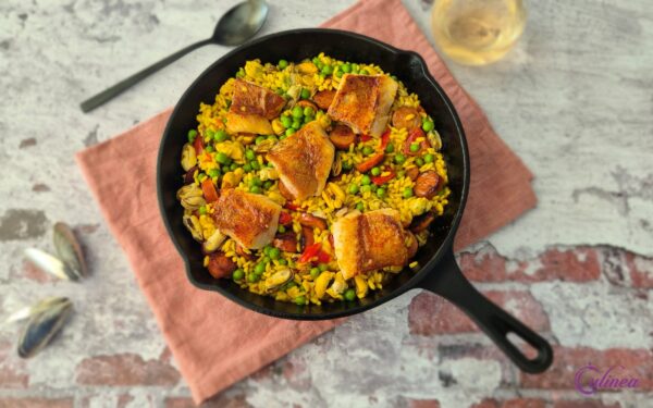 Paella met Chorizo, Mosselen en Roodbaarsfilet