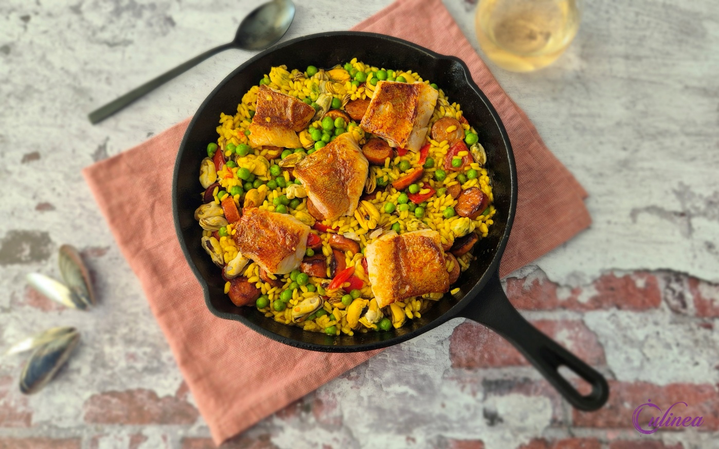 Paella met Chorizo, Mosselen en Roodbaarsfilet